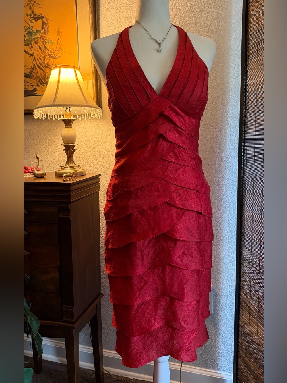 Caché Red Tiered Halter Formal Dress Size 4 - FAIR CONDITION!!